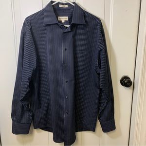 Pronto Uomo Men's 80’s 2-Ply Non-Iron 100% Cotton Button Up Striped Shirt Sz L